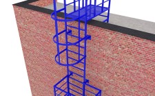 Эвакуационная вертикальная лестница из профилированной трубы и ПВЛ с покраской