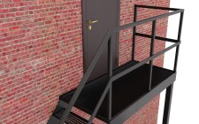 Эвакуационная одномаршевая лестница с ограждениями и площадками из решетчатого настила
