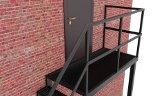 Эвакуационная одномаршевая лестница с ограждениями и площадками из решетчатого настила