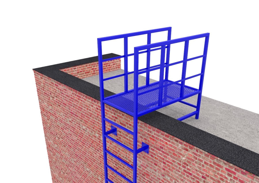Фото товара Эвакуационная вертикальная лестница из профилированной трубы с площадкой из ПВЛ