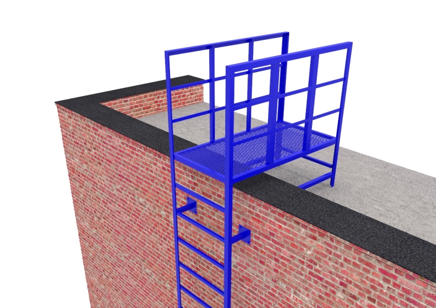 Фото товара Эвакуационная вертикальная лестница из металлического уголка и с верхней площадкой из просечно-вытяжного листа