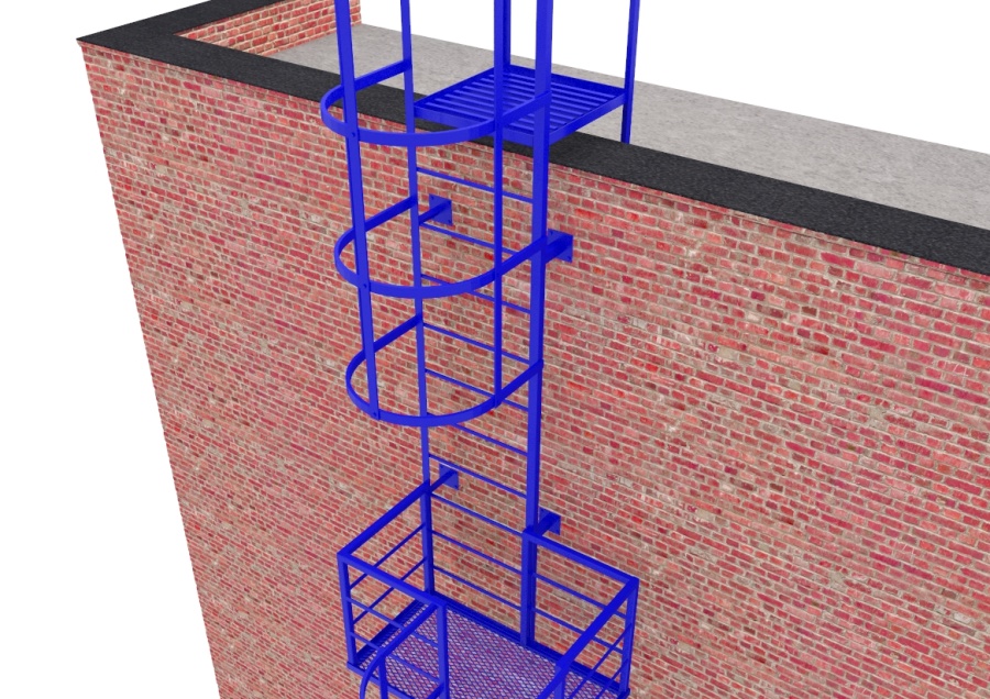Фото товара Эвакуационная вертикальная лестница из арматуры и металлического уголка с ограждениями и площадками