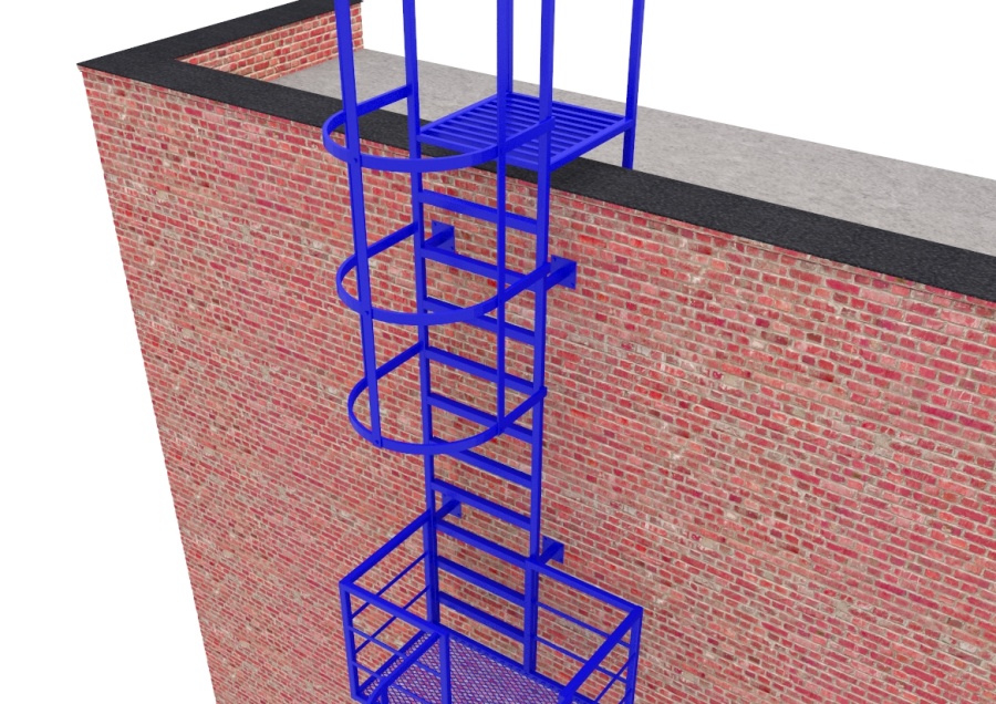 Фото товара Эвакуационная вертикальная лестница из профилированной трубы и металлического уголка с ограждениями и площадками