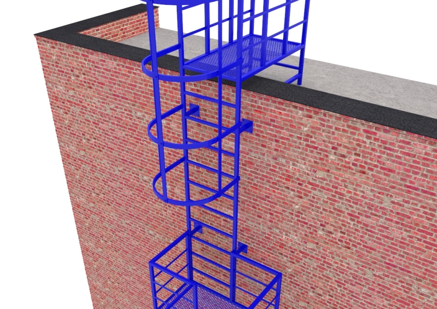 Фото товара Эвакуационная вертикальная лестница из профилированной трубы с ограждениями и площадками ПВЛ