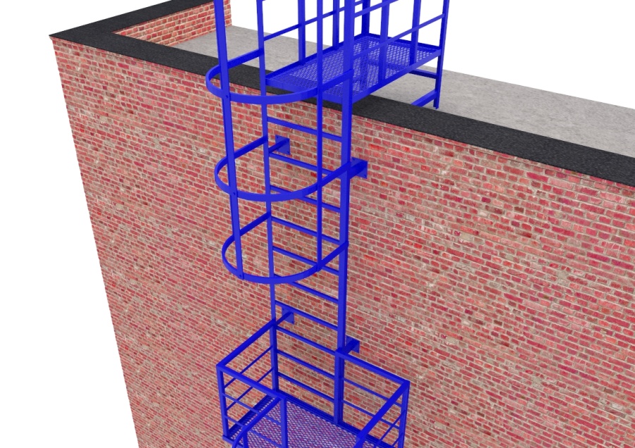 Фото товара Эвакуационная вертикальная лестница из профилированной трубы и металлического уголка с ограждениями и площадками ПВЛ