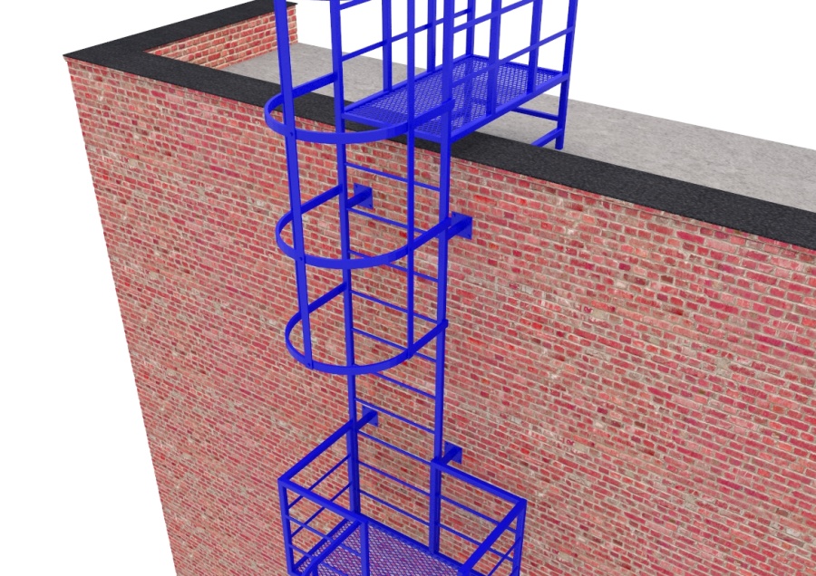 Фото товара Эвакуационная вертикальная лестница из профилированной трубы и арматуры с ограждениями и площадками ПВЛ