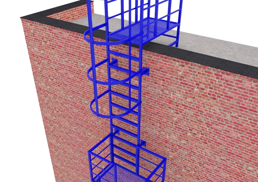 Фото товара Эвакуационная вертикальная лестница из профилированной трубы и металлического уголка с ограждениями и площадками ПВЛ