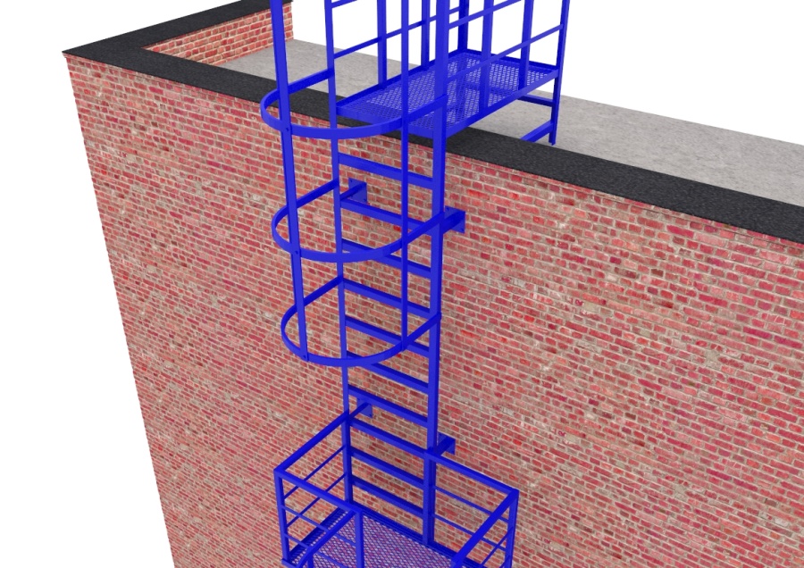 Фото товара Эвакуационная вертикальная лестница из металлического уголка с ограждениями и площадками ПВЛ