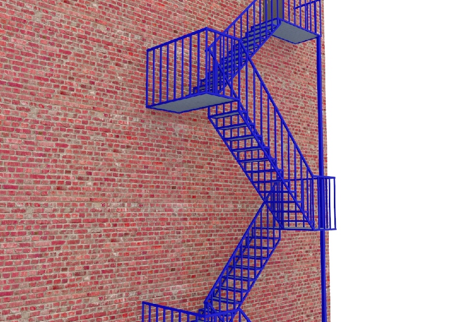 Фото товара Пожарная многомаршевая лестница из профильной трубы и рифленого листа с ограждениями, с площадками