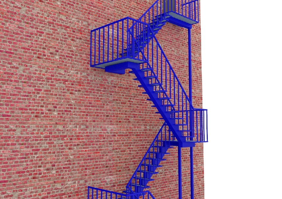 Фото товара Пожарная многомаршевая лестница на монокосоуре с в вытяжным листом с ограждениями, с площадками