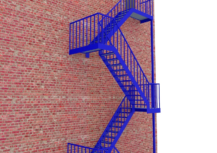 Фото товара Эвакуационная многомаршевая лестница из металлического и рифленого листа с ограждениями, с площадками